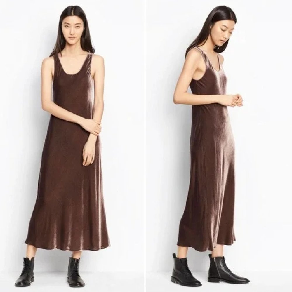 VINCE Velvet Tank Midi Dress In Cocoa Bean Size XS